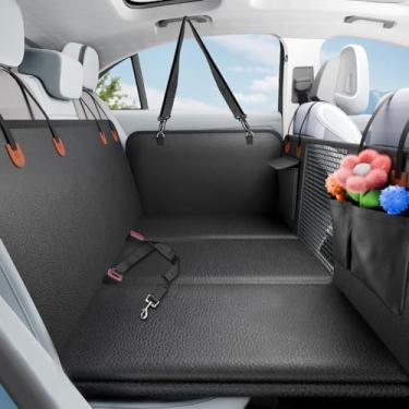 Imagem de Extensor de assento traseiro para cães, capa de assento de carro para banco traseiro com fundo rígido, rede impermeável para protetor de banco traseiro de carro, material de couro PU atualizado para