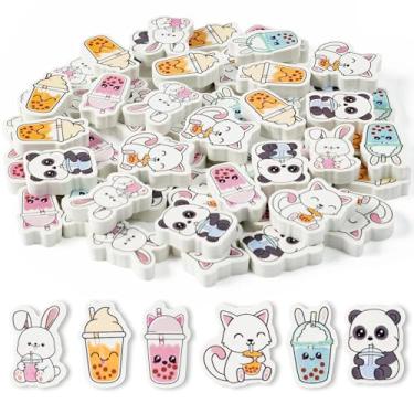 Imagem de BZaber 60 peças de mini borrachas de chá bolha para crianças a granel fofo kawaii panda coelho gato boba copo borrachas 3D mesa quebra-cabeça borrachas animais de estimação para estudantes, escola,