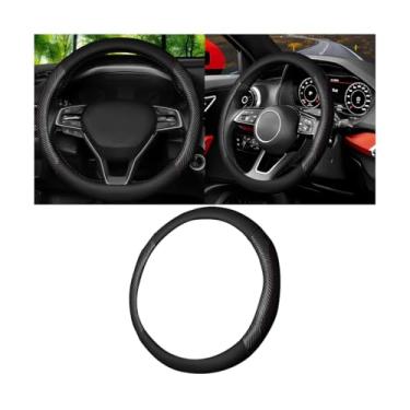 Imagem de Sandfren Capa de volante de carro, protetor de roda respirável de couro de fibra de carbono, antiderrapante, acessórios internos automotivos de 38 cm, universal para SUV de 15 polegadas, Sedan