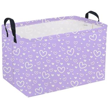 Imagem de Sanjiaofen Cesta retangular de dia dos namorados, cesta de coração. Cestas fofas para decoração de quarto, cestas infantis com alças. Caixas de livros, caixa de presente. (Coração roxo)