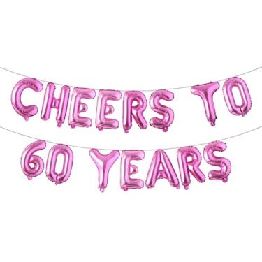 Imagem de Cheers to 60 Years Banner Foil 60º aniversário balão decorações de festa para ele/ela 60 anos decorações de aniversário suprimentos de festa de casamento para homens/mulheres (CHEERS TO 60 YEARS Rose
