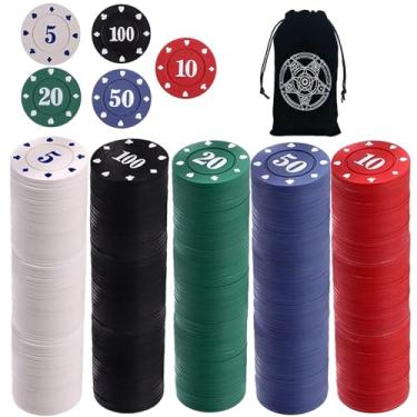Imagem de IXIGER 300Pcs Poker Chips, Plastic Casino Chips Set with Black Velvet Pouch Bag, Bulk Clay Fichas de Poker for Blackjack, Math Counting Chips, Texas Hold'em, Night Poker Games