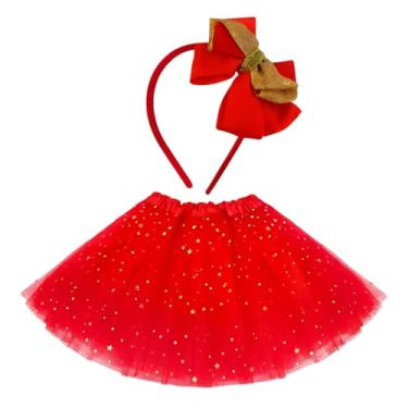 Imagem de Fantasia Roupa Infantil Natalino, Saia Tutu Vermelha Com Tiara De Laço, Fantasia Para Festas de Natal, Apresentações
