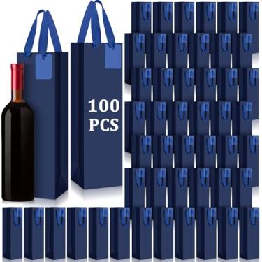 Imagem de Windyun Sacos de vinho a granel para presente de vinho de 10 x 9 x 35 cm, saco de luxo de papel resistente com alças para champanhe, álcool, presentes, varejo, embrulho de presente de negócios, festa