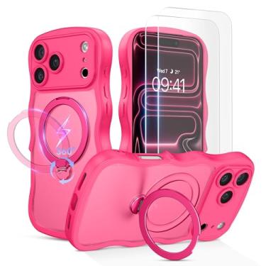 Imagem de QuantumKoo Capa ondulada para iPhone 17 Pro, compatível com Magsafe] [Suporte magnético de rotação de 360°] [Cute Wave Edge] [com 2 protetores de tela] Capa de celular fosca translúcida para iPhone 17