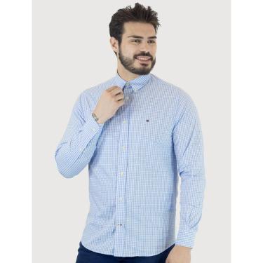Imagem de Camisa Tommy Hilfiger Masculina Xadrez Gingham Branca/Azul-Masculino
