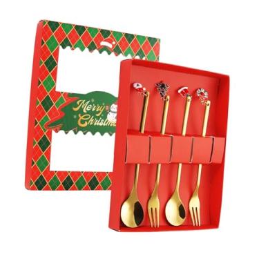 Imagem de IEUDNS Garfos e colheres para o Natal com caixa de presente Conjuntos de talheres Elegantes e criativos Talheres Colher de chá para cozinha Buffets de, Ouro 4 Peças