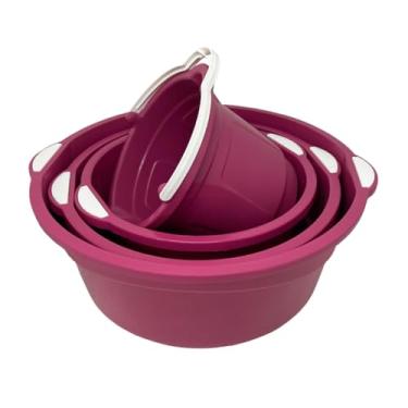 Imagem de KIT 03 BACIAS + 01 BALDE MULTIUSO - Conjunto Completo para Organizar, Lavar Roupas e Limpeza Doméstica - Inquebrável e Empilhável(ROSA)