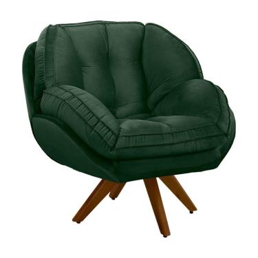 Imagem de Poltrona Giratória Veludo Base De Madeira Verde Militar
