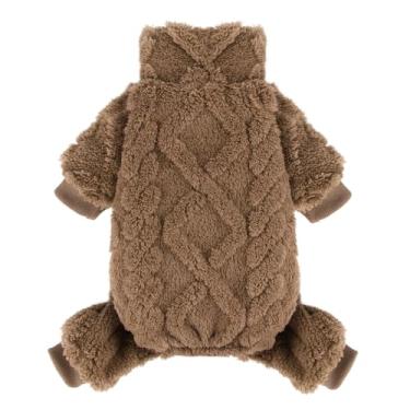 Imagem de Suéter de lã de lã com gola rolê, roupas de inverno para cães pequenos, meninas, meninos, pijamas quentes para filhotes, roupas para animais de estimação, macacão para cachorrinho, marrom, PP