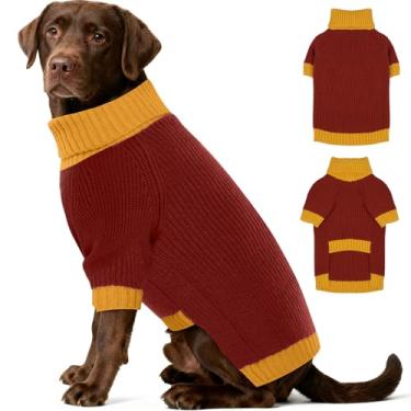 Imagem de IKIPUKO Suéter para cães, roupas quentes para cães com orifício para trela, suéter de Natal para cães meninos e meninas, suéter de gola rolê de inverno