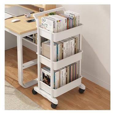 Imagem de ZDJZMGZ Carrinho utilitário branco com rodinhas de 3 níveis com rodas e alça, estante de livros, organizador de armazenamento de cozinha, carrinho de armazenamento para sala de estar, cozinha
