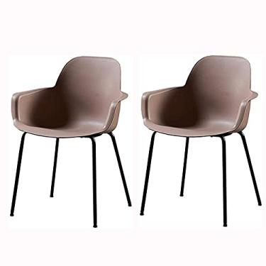 Imagem de Conjunto de 2 cadeiras de jantar cadeira de cozinha moderna encosto cadeira de mesa assento de plástico moldura de metal cadeira de recepção (cor: marrom)