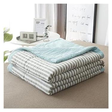 Imagem de EESCZVGBDX Edredões verde listrado algodão verão ar condicionado colcha fina fresca têxtil casa edredons edredons edredons colchas