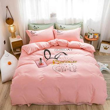 Imagem de Bege s Conjunto de cama de algodão lavado, orelhas compridas, cor sólida, roupa de cama, bordas, babados, cor de lençol 5 4 peças (cor 3 solteiros)