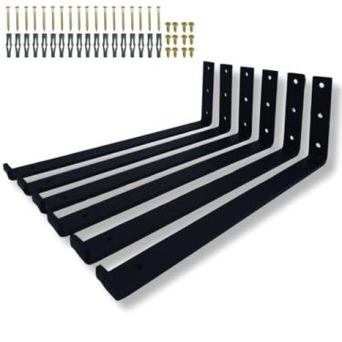 Imagem de Seis Suportes Tipo L Mão Francesa 35cm Organização Funcional Cantoneira Multiuso (Preto)