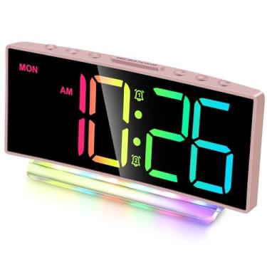 Imagem de Cadmos Despertador digital curvado moderno, visor de LED colorido, volume ajustável, modo dia da semana/fim de semana, relógio simples para quartos de cabeceira, OK para acordar para meninas, crianças