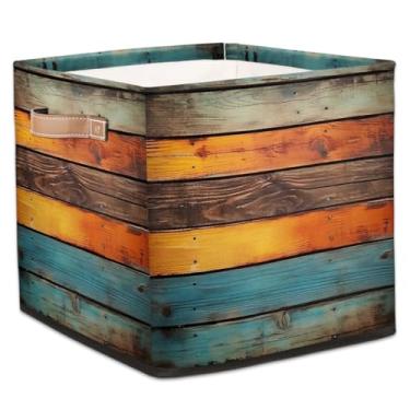 Imagem de hongjinglin Cestos dobráveis de armazenamento de cubos à beira-mar, caixas dobráveis de madeira retrô, brinquedo infantil com alças, organizador de tecido, cesto organizador para berçário, sala de