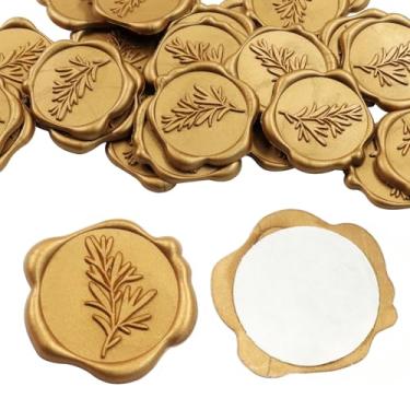 Imagem de Verkelly 50 adesivos de selo de cera de eucalipto - adesivos autoadesivos de vedação de envelope selos de cera para convites de casamento, embrulho de presente, letras (padrão 3)