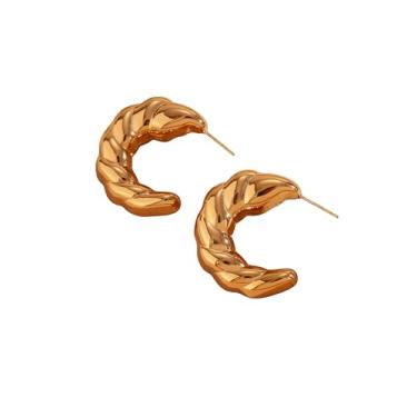 Imagem de Brincos de argola banhados a ouro 18 K – hipoalergênicos, resistentes a manchas, à prova d'água, joias altamente polidas para mulheres, presente para ela (chifre de carneiro)