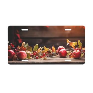 Imagem de Placa de licença de madeira de frutas maçã para frente do carro placas de carro metal de alumínio adequado para caminhão placa de porta de carro bar café acessórios automotivos para homens mulheres 15