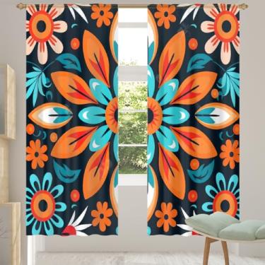 Imagem de 2 conjuntos de painéis étnicos mandala flor retrô cortinas transparentes arejadas com filtro leve painéis de cortina leve cortina de porta janela para sala de estar, quarto, jantar, 192 cm de