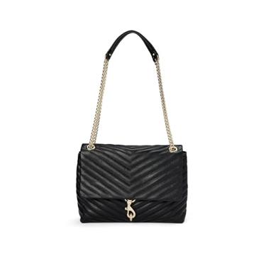 Imagem de Rebecca Minkoff Bolsa de ombro Edie Flap, Preto/ouro claro, Regular