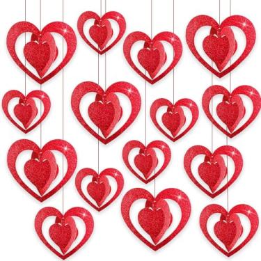 Imagem de 15 peças redemoinho de coração para o dia dos namorados, redemoinhos de coração vermelho 3D com fita vermelha para decoração de festa de noivado e aniversário de casamento