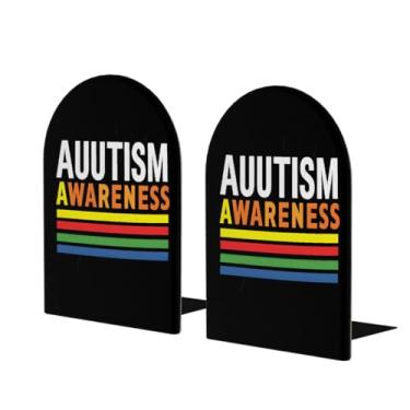 Imagem de Suporte para livros de madeira grande colorido com palavras de autismo, suporte de livro decorativo antiderrapante para escritório, escritório, biblioteca, escola, estudo, decoração, divisórias, 1 par