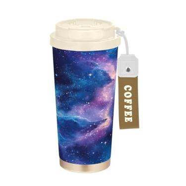 Imagem de SEHANY Caneca de viagem Galaxy Starry Sky de viagem de 500 ml Copos de café reutilizáveis revestidos de cerâmica com tampa à prova de vazamento, parede dupla, isolamento a vácuo, copo de café de aço