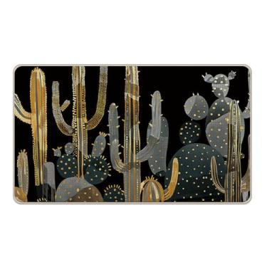 Imagem de Livcoz Tapete de porta da frente de cacto dourado preto, cactos metálicos, moderno, decorativo, tapete antiderrapante, botânico, perfil baixo, interior, exterior, decoração de cozinha, 43 x 73 cm