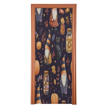 Imagem de Blueangle Capa de porta de potes de doces de gnomos elásticos fofos - Faixa de porta frontal de tecido elástico para Halloween, decoração de festa ao ar livre em casa (608)