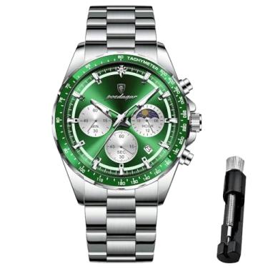 Imagem de Relógio Masculino Luxo Negócios à Prova D'água Quartzo Relógio Cronógrafo Multifuncional Com Três Olhos Luminosos Pulseira em Aço Inoxidável Relógios Azul Moldura verde 879