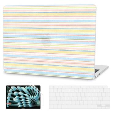Imagem de G JGOO Compatível com MacBook Air 13 polegadas 2025 2024 2023 2022 M4 A3240 M3 A3113 M2 A2681, capa rígida para MacBook Air de 13,6 polegadas + capa de teclado + protetor de tela, listrado colorido