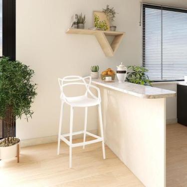 Imagem de Kit 4 Banquetas Allegra com Encosto Design Cozinha/Bancada - Branco - 