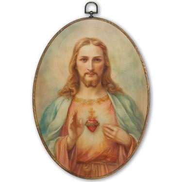 Imagem de 838-JrTYGh-jesus-heart casa e cozinha, arte de parede, pôsteres e impressões, decoração de parede oval emoldurada