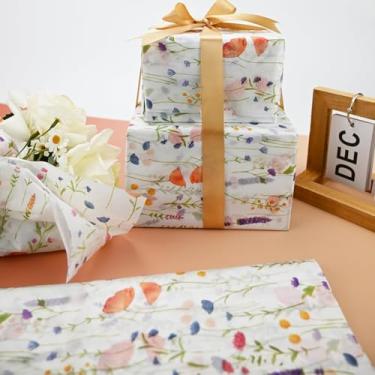Imagem de 10 folhas de papel de seda de flores de 35 x 50 cm, papel de embrulho de flores silvestres para embrulho de presente de Natal, casamento, aniversário, decoração de projetos de arte DIY