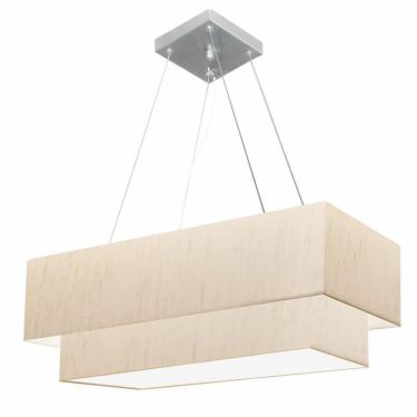 Imagem de Lustre Pendente Duplo Retangular Vivare Md-4322 Cúpula Em Tecido 99x40cm X 80x30cm - Bivolt Linho Bege 127/220v