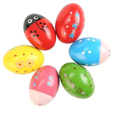 Imagem de JunZheHub Conjunto de 6 Chocalhos de Madeira em Formato de Ovo, Presente de Páscoa, Desenvolvimento Musical