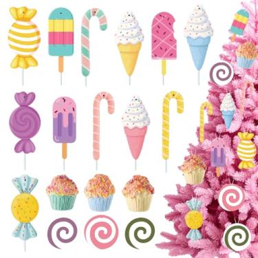 Imagem de 18 peças de enfeites grandes de árvore de Natal pastel para decoração macaron Natal menta pirulito doce sorvete palitos para árvore de Natal, faça você mesmo, decoração de guirlanda de festa de