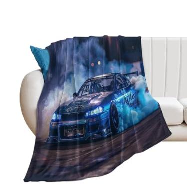 Imagem de Cobertor super macio de flanela leve e refrescante para sofá-cama, cadeira, sofá, carro, viagem ao ar livre, leve, quente, noite, modificação, carro JDM R34, fumaça esportiva, 101,6 x 127 cm