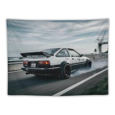 Imagem de HouLaiZhe Tapeçaria de carro Ae86 Jdm carro clássico retrô esportes pendurar na parede quarto decoração de casa tapeçarias estética piquenique decoração de parede arte de parede para dormitório sala