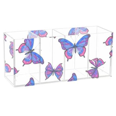 Imagem de Burbuja Porta-canetas de acrílico Butterflies com 4 compartimentos, suporte de lápis transparente para pincéis de maquiagem, acessórios de mesa de escritório em casa