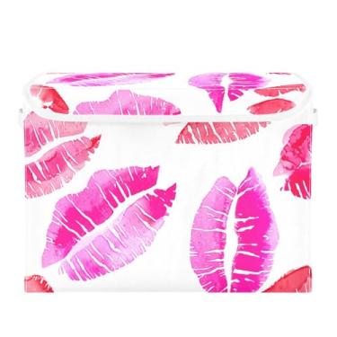 Imagem de xigua Caixas de armazenamento de batom vermelho com tampas e alça de transporte, caixas de armazenamento dobráveis, recipientes organizadores, cestos, cubo com capa para casa, quarto, armário