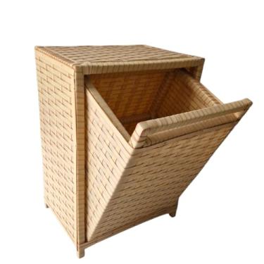 Imagem de Cesto de Roupa Basculante Organizador, Estrutura de Madeira, Acabamento em Fibra Sintética Colorida (VIME)