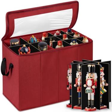 Imagem de Caixa de armazenamento colecionável de 43 cm de altura com divisórias ajustáveis, organizador grande de armazenamento de enfeites de Natal para guardar cantores, boneco de Papai Noel (biscoito de