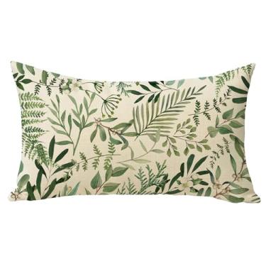 Imagem de Fjfz Capa de almofada decorativa de folhas verdes 30,5 x 50,8 cm, planta de samambaia botânica retangular, decoração de casa, decoração de casa, primavera, verão, fazenda, sofá, sofá, capa de almofada
