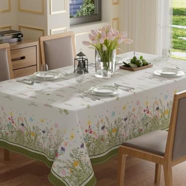 Imagem de XCHI Toalha de mesa retangular de primavera com flores silvestres grama borboleta toalha de mesa lavável para decoração de festa em casa 132 x 182 cm