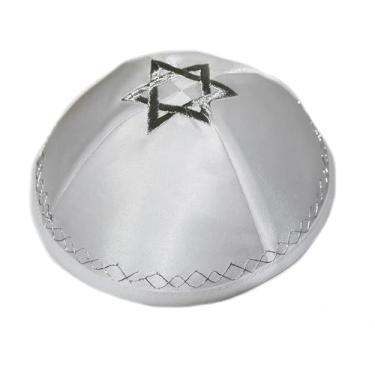 Imagem de Kipá De Cetim Branco Com Estrela De Davi prata- De Israel