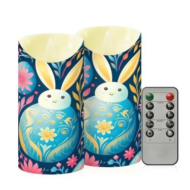 Imagem de Wassud Pacote com 2 velas abstratas de coelho sem chama com controle remoto, velas realistas cintilantes com temporizador, velas decorativas para Natal, casamento, festa, decoração de casa média